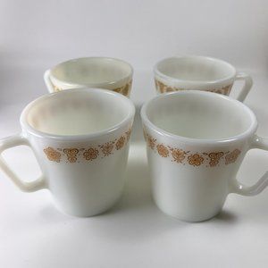 Vintage Pyrex Corning Butterfly Gold D Handle Coffee Tea Cup Mug 1410 Lot of 4